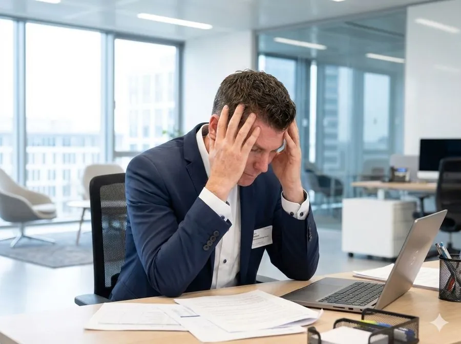 Überforderte Führungskraft am Schreibtisch